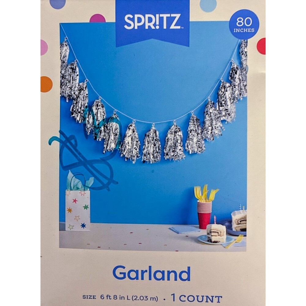 SPRITZ Hanging Decorations Silver Garland  6ft X 8in Set Of 5 New In Box